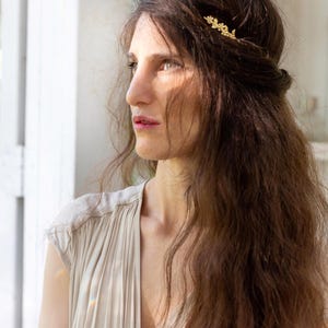 Forget-Me-Not Floral Goddess Crown Gold Leaves Tiara Bridal Wreath Flower Greek Headband Grecian Flowers