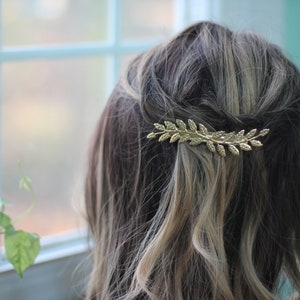 Double fairy Barrette, Grecian Bridal Goddess Clip, Bridal Hair Accessories, Roman Empress Hair Clip, Gold Leaves Hair clip