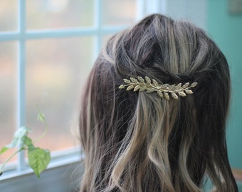 Double fairy Barrette, Grecian Bridal Goddess Clip, Bridal Hair Accessories, Roman Empress Hair Clip, Gold Leaves Hair clip