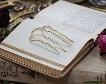 Forcina per capelli semplice con quattro denti, per chignon, per acconciature raccolte, forcina placcata in oro, fatta a mano, per sposa, stile francese, stile boho, fermaglio per capelli da sposa