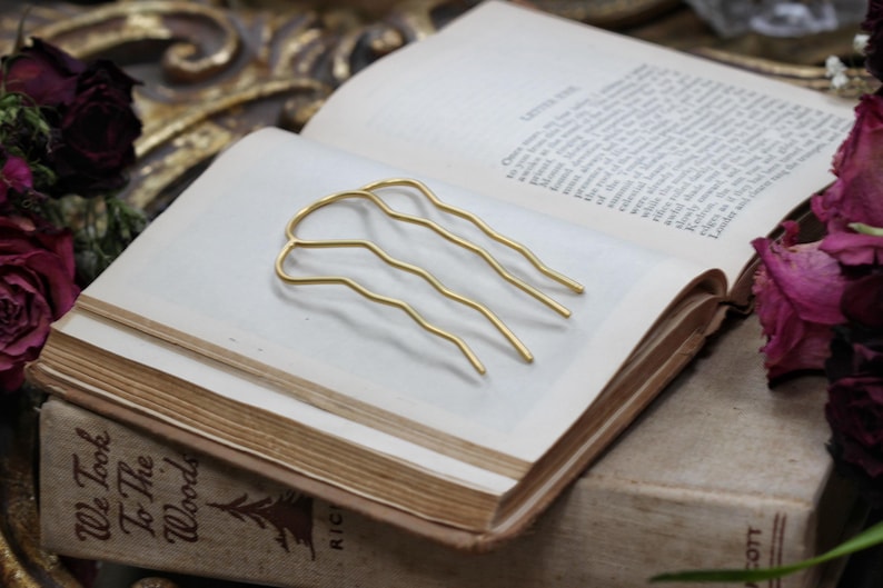 Four Teeth Plain Long Hair Prong Simple Hair Pin Bun Updo Stick Gold Plated Fork Hand Made Bridal French Boho Hair Pin Wedding Clip image 1