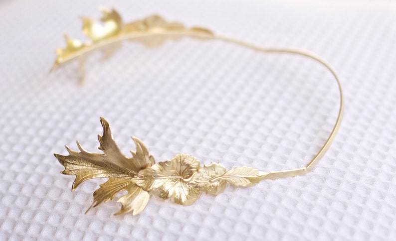 Preorder Royal Fig Leaves Goddess Headband, Grecian style, Roman Headband, Gold Leaves Wreath Bridal Hair accessories, Rear Headband image 5