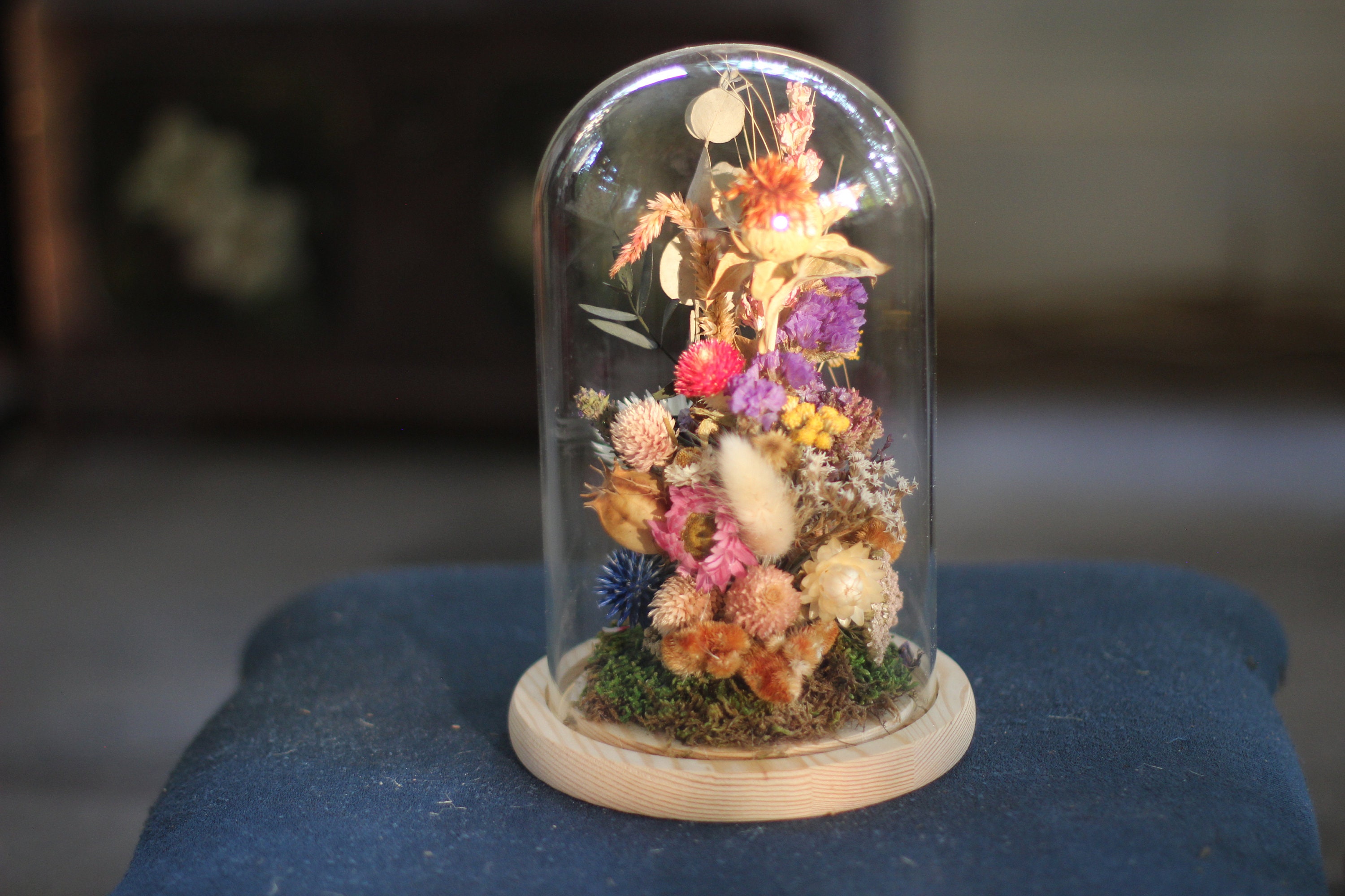 Large Dried Flowers Glass Dome Floral Cloche Dried Flowers Etsy
