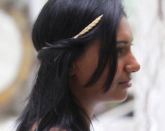 Preorder* Wheat Goddess Crown Gold Leaf Wreath Silver Rose Leaves Elven Rear Headband Grecian Style Boho Bridal Hair Accessory Bridesmaid