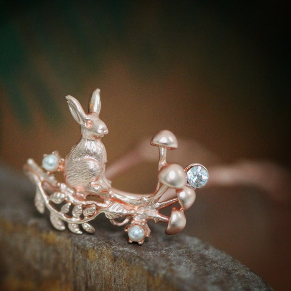 Small Mushroom Bunny Hair Prong Leaf Clip Rose gold Leaves Jewelry Leaf Hair Accessory, Silver Hair Fork stick, Leaves Hair Pin