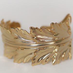 King Feather Bracelet, goddess jewellery, Wrap Leaf Bracelet, Bridal Statement Bracelet, Bridal Accessories, Giant gold Stem Branch Feather Gold
