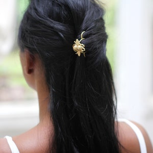 Preorder Honey Bee Hair Prong, Gold Insect Clip, Functional Boho Hair Jewelry, Gold Hair Accessory Nature Inspired Hair Pin image 7