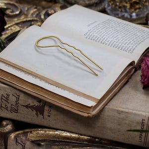 Two Teeth Long Hair Prong Tree Gold Simple Hair Pin Bun Updo Stick Gold Plated Fork Hand Made Bridal French Boho Hair Pin Wedding Clip