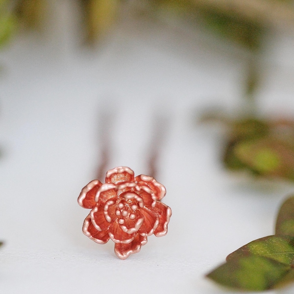 Kleine Peony Haarnadel Floral Blume Rose Gold Blumen Blätter Boho Floral Haar Accessoire Natur inspiriert Haargabel Braut Haarnadel
