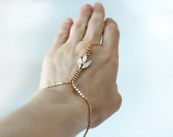 Virgini Crystals Hand Bracelet, Romantic Bridal Chain Jewelry