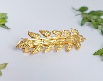 Small Olive Leaf Barrette, Gold Leaf Clip, Golden Grecian Barrette, Nature Inspired Hair Accessory, Fairy Hair Jewelry, Rustic Wedding Clip