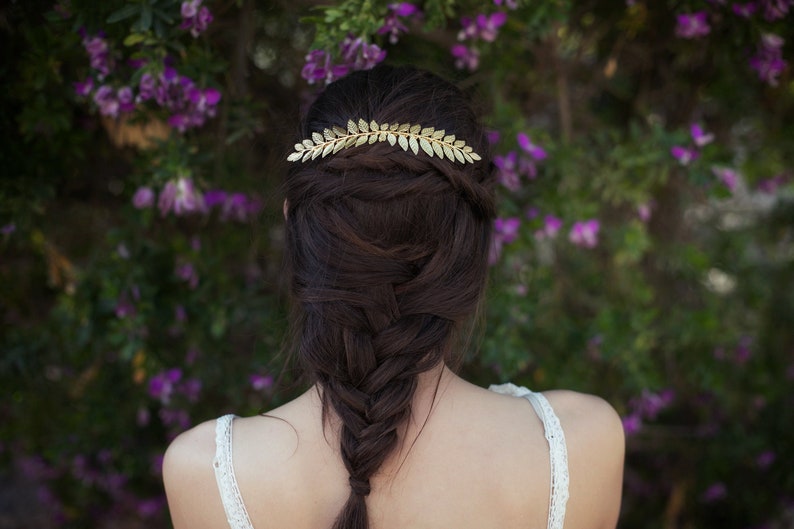 Preorder Double Athena Bridal Hair Comb Boho Grecian Leaves, Gold Plated, Bridal Hair Accessoried, Wedding Comb, Goddess Hair Accessories image 1