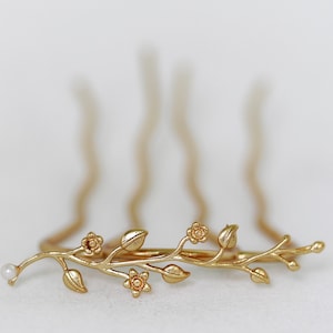 Enchanted Garden Prong Leaf Bun Hair Stick Gold Flower Hair Pin Floral Hair Piece Bridal Hair Pin Daisies Boho Flower Hair Fork image 1