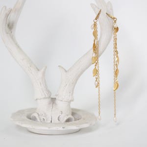 Leaf Waterfall Earrings, Bridal Leaves Chain Pearls Earrings, Bridal Jewelry, Wedding Earrings, Pearl, Long Boho Gold Earrings image 7