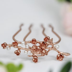 Sakura Field Haarspeld Rosegoud Kersenbloesemblad Bruidsbruiloft Bladeren Sieraden Bladzilver Bloemen Haaraccessoire Haarspeld Fairy Elven afbeelding 1