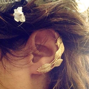 Preorder* Ivy Ear Cuff Gold Leaves Earring Gold Plated Climber Ancient Greek Jewelry Boho Chic Bohemian Hand Made Ear Huggie, Bridal jewelry