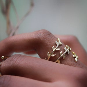 Full Twigs Swirl Ring Leaves Rose Gold Leaves Ring Leaf Knuckle Ring Silver Leaves Adjustable Ring, Stalking Rings, Boho Fairy Jewelry,