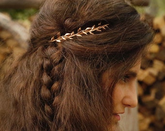 Bandeau de déesse brindilles, casque de déesse grecque en or rose, accessoires de cheveux de mariée, diadème de mariage, couronne romaine, bandeau argenté à feuilles anciennes