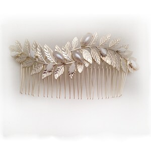 Preorder Leonora Bridal Hair Comb, Pearls, Grecian Leaves Gold Plated Bridal Hair Accessoried Wedding Comb, Goddess Hair Accessories image 8