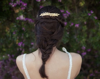 Preorder * Double Olive Leaves Comb Bridal Gold Leaves Hair Accessory Rustic Wedding Hand Made, Gold Plated, Nature Inspired Comb