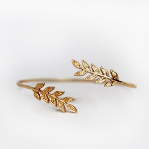 Dainty Twig Bracelet, Gold Leaf Wrap Bracelet, Bridal Jewelry, Golden Leaves Bangle Adjustable Cuff, Hand Made, Wedding Jewelry
