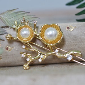 Hibiscus Flowers Crystals Pearls Barrette Floral Bridal Leaves Hair Clip