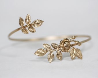 Preorder* Rose Arm Bracelet, Floral Arm Band, Flower Arm Cuff, Bridal Jewerly, Accessories Bridesmaid Gift For Her, Hand Made, Golden Leaves