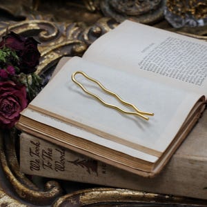 Two Teeth Medium Size Hair Prong Gold Simple Hair Pin Bun Updo Stick Gold Plated Fork Hand Made, Bridal Hair Pin, Wedding Hair Clip