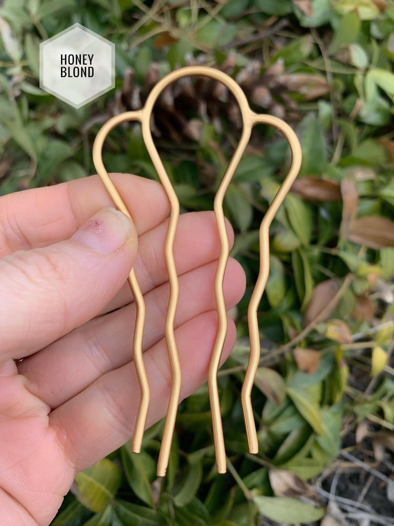 Four Teeth Plain Long Hair Prong Simple Hair Pin Bun Updo Stick Gold Plated Fork Hand Made Bridal French Boho Hair Pin Wedding Clip image 9