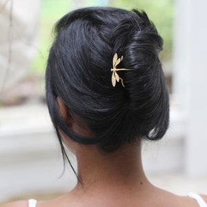 Dragonfly Hair Prong Gold Hair Stick Rose Leaves Gold Insects Accessory Nature Inspired Hair Fork Silver Hair Pin Whimsical Woodland Fairy image 6