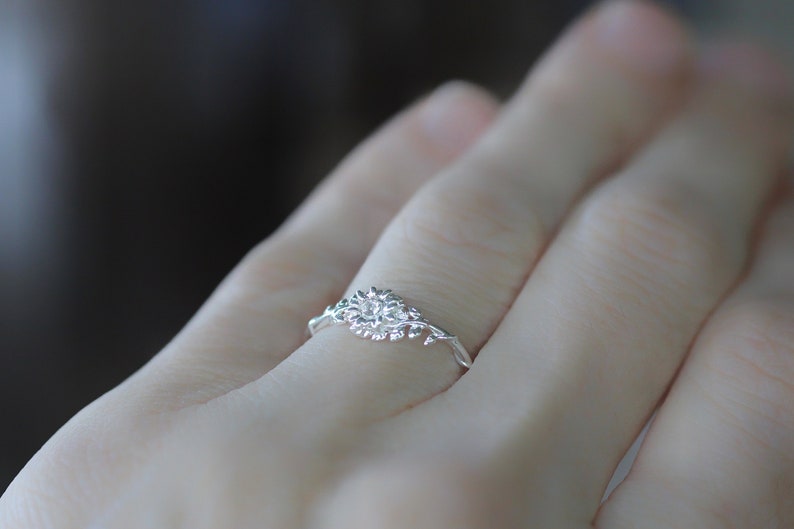 Entwined Floral Branch Ring Size 6 Leaves Gold Crystal Ring, Rose Gold Laurel Wreath Leaf Ring, Pearl Leaves Ring Flower Rings Fairy Jewelry image 4