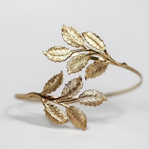 Preorder * Five Stems Arm Bracelet, Gold Leaves, Golden Leaf Cuff, Goddess Arm Band, Bridal Arm Bracelet, Bridal Jewellery, Bohemian Arm