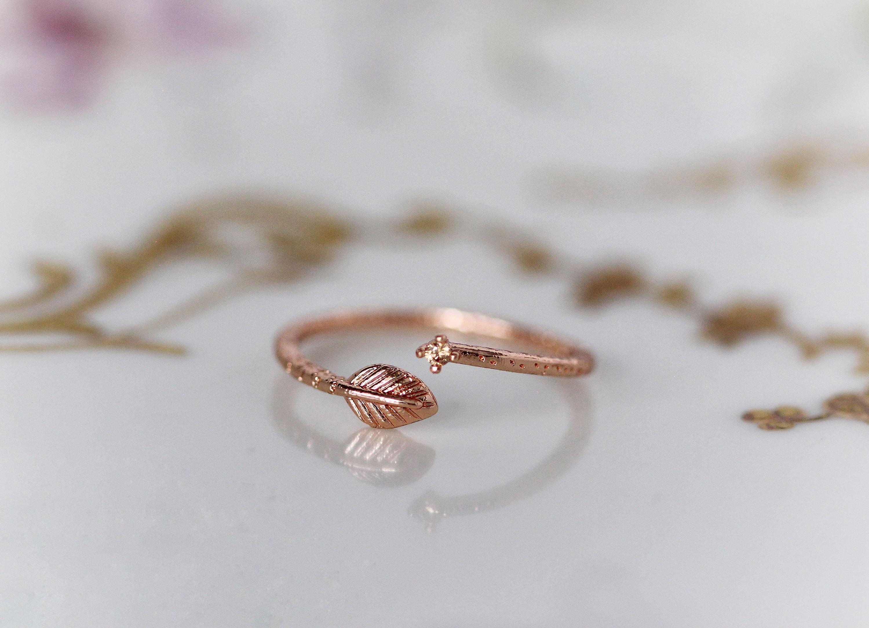 Asteria Citrine champagne Crystal Leaf Ring, Fairy Ring, Adjustable Ring, Goddess Jewelry, Gold Rose Gold Silver Delicate Ring, Dainty Ring