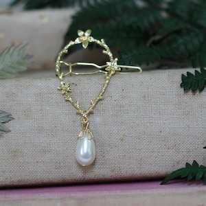 Floral Eden Wreath Barrette, Pearl Bridal Hair Clip