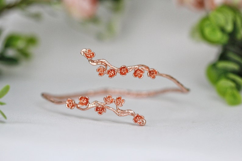 Sakura Cherry Blossom Arm Band Floral Nature Inspired Bracelet Dainty Flowers Hand Made Bridal Jewelry Gold Branch Wedding Boho Arm Band image 2