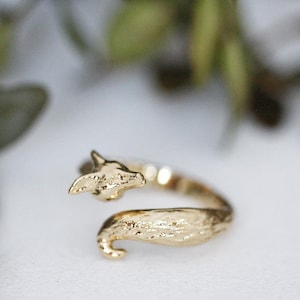 Anillo de zorro: joya de animal, anillo apilable ajustable en oro, plata u oro rosa, inspirado en el Bosque Encantado.