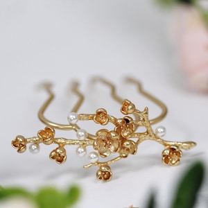 Sakura Field Haarspeld Rosegoud Kersenbloesemblad Bruidsbruiloft Bladeren Sieraden Bladzilver Bloemen Haaraccessoire Haarspeld Fairy Elven afbeelding 4