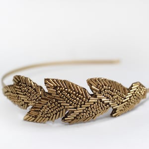 Beaded Leaf Headband, Grecian Hair Accessories, Bridal Hair Accessory, Hand Made, Gold Leaves, Roman Inspired