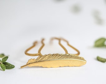 Horquilla de plumas, accesorios dorados para el cabello, horquilla para el cabello, accesorios de fantasía para el cabello, horquilla mágica, joyería de hadas