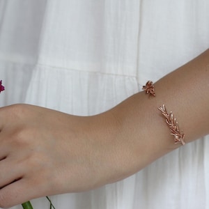 Rosemary Leaves Bracelet Gold Herbs Jewelry Bridal Cuff Wedding Accessories Adjustable Delicate Dainty Leaf Cuff Leaf Unique Garden Bangle