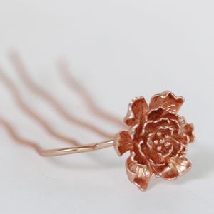Peony Hair Prong Floral Flower Rose Gold Flowers Leaves Boho Floral Hair Accessory Nature Inspired Hair Fork Bridal Hair Pin