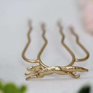Fox Hair Pin Whimsical Woodland Creature Jjewelry French Pin Hair Fork Prong Updo French Twist Hair Style Hair Piece Gold Wolf Accessories