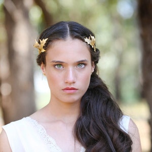 Preorder Royal Fig Leaves Goddess Headband, Grecian style, Roman Headband, Gold Leaves Wreath Bridal Hair accessories, Rear Headband image 2