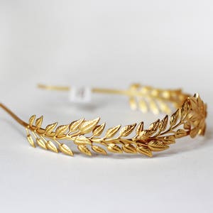 Royal Laurel Leaves Crown, Gold Olive Leaf Headband, Goddess Wreath Bridal Tiara Boho Gold Bridal Hair Accessories, Bohemian Headpiece image 3