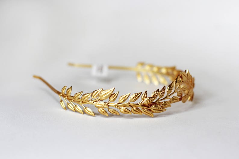 Royal Laurel Leaves Crown, Gold Olive Leaf Headband, Goddess Wreath Bridal Tiara Boho Gold Bridal Hair Accessories, Bohemian Headpiece image 3