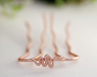 Baby Snake Hair Pin Mythical Serpent rose gold silver Hair Prong Elven Hair Jewelry Whimsical Hair Fork Ancient Egypt Egyptian Accessories