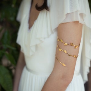 Preorder Jasmine Branch Bracelet Dainty Wrap Gold Leaves Arm Band Wrap Around Wrist Gold Swirl Boho Bracelet, Unique Bridal Jewellery image 1