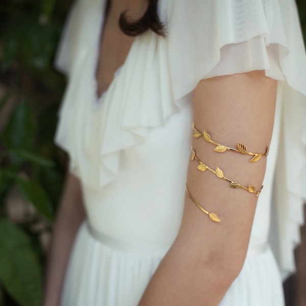 Preorder * Jasmine Branch Bracelet Dainty Wrap Gold Leaves Arm Band Wrap Around Wrist Gold Swirl Boho Bracelet, Unique Bridal Jewellery