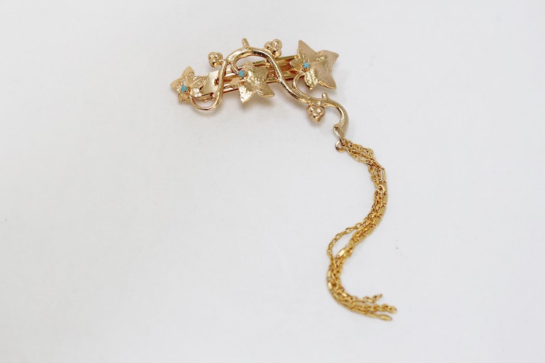 Ivy Chains Barrette Gold Leaf Hair Clip Turqouise Stones - Etsy