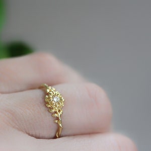 Entwined Floral Branch Ring Size 6 Leaves Gold Crystal Ring, Rose Gold Laurel Wreath Leaf Ring, Pearl Leaves Ring Flower Rings Fairy Jewelry image 1